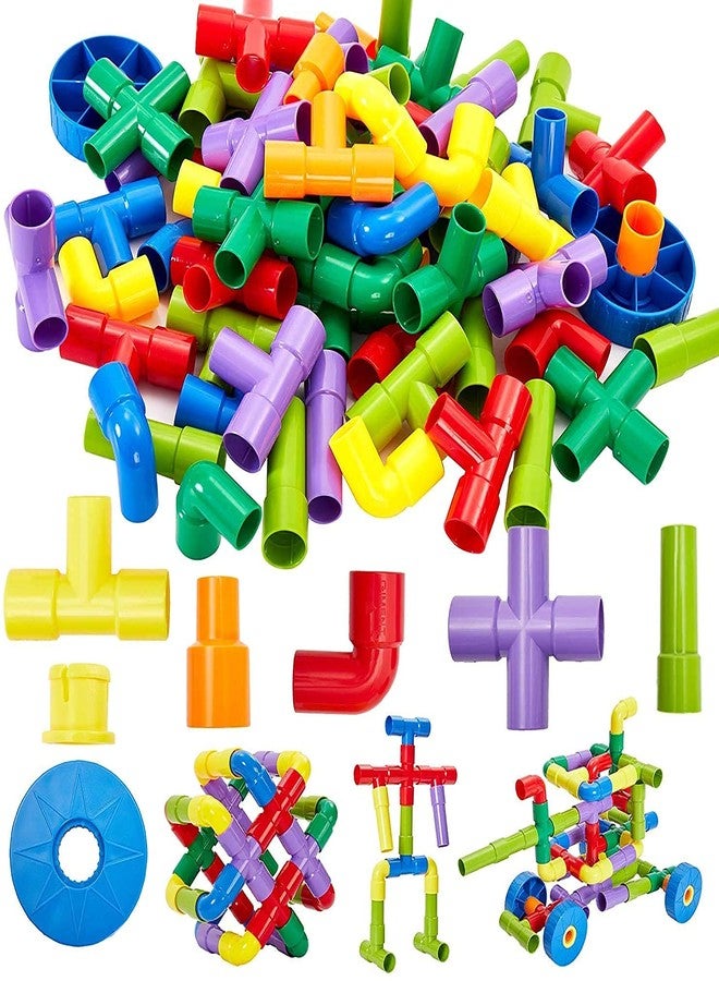 PULSBERY Unbreakable Plastic Pipe Puzzle for 3-8 Years Old Kids Boys & Girls, 85 Piece, Multicolor - Image 1